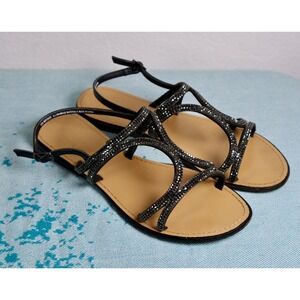 Madeline‎ Stuart Rhinestone Sandals - Strappy Evening Party Flats Size 7.5 Black